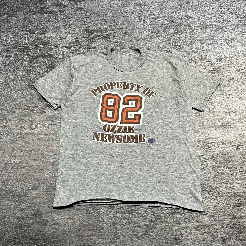 Vintage 80s Cleveland Browns Property Of Ozzie‎ Newsome T Shirt Size Large Gray